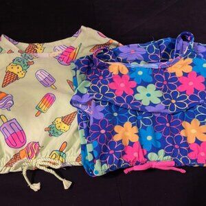 Kidgets Blue Flower Girls Romper & ICE CREAM GREEN CINCH DRESS